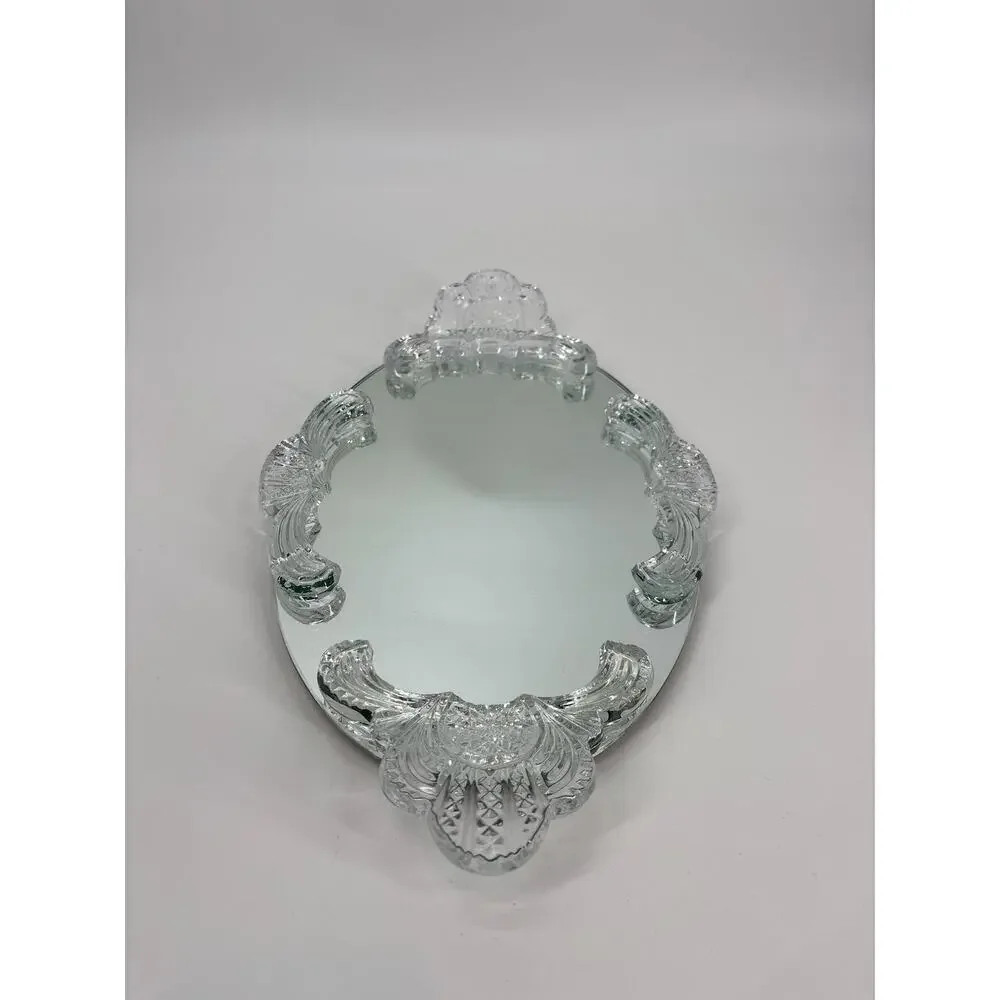 VTG. EXQUISITE LEAD CRYSTAL GLASS VANITY MIRRORED DRESSER TRAY 18 1/2